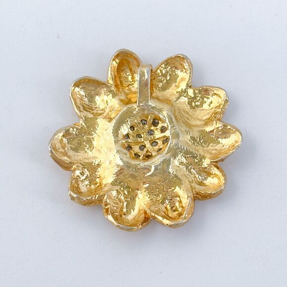 Vintage Israel Gold-Tone Cubic Zirconia Sunflower Pendant - Picture 4 of 7